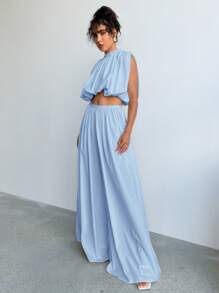 Aloruh Pleated Loose Elastic Waist Wide Leg Pants, Fashionable For Summer