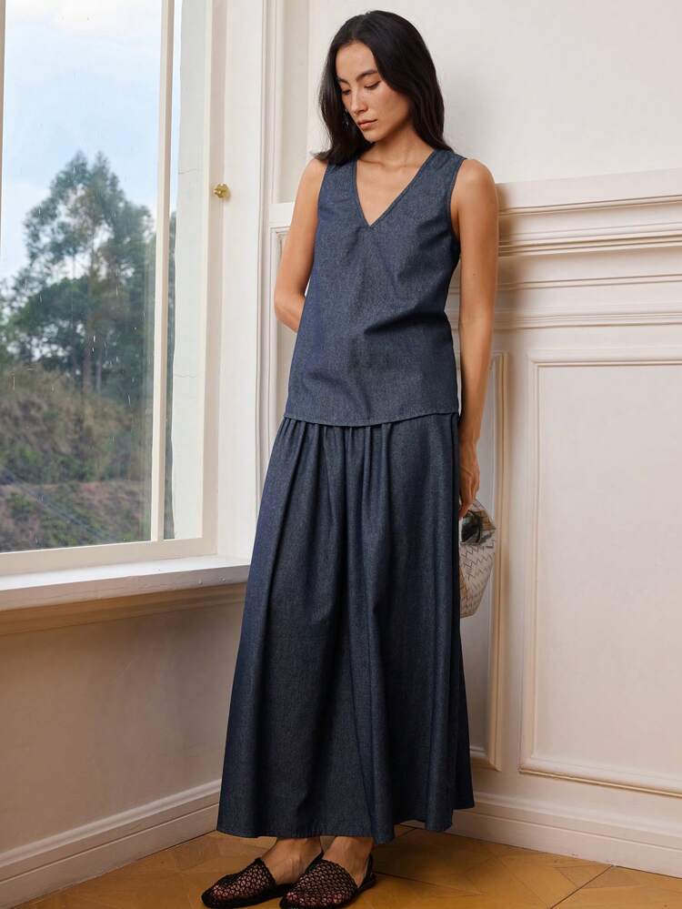Women's Casual Raw Denim Vest And Mini Skirt Suit, Ideal For Summer Vacation Business Casual Women