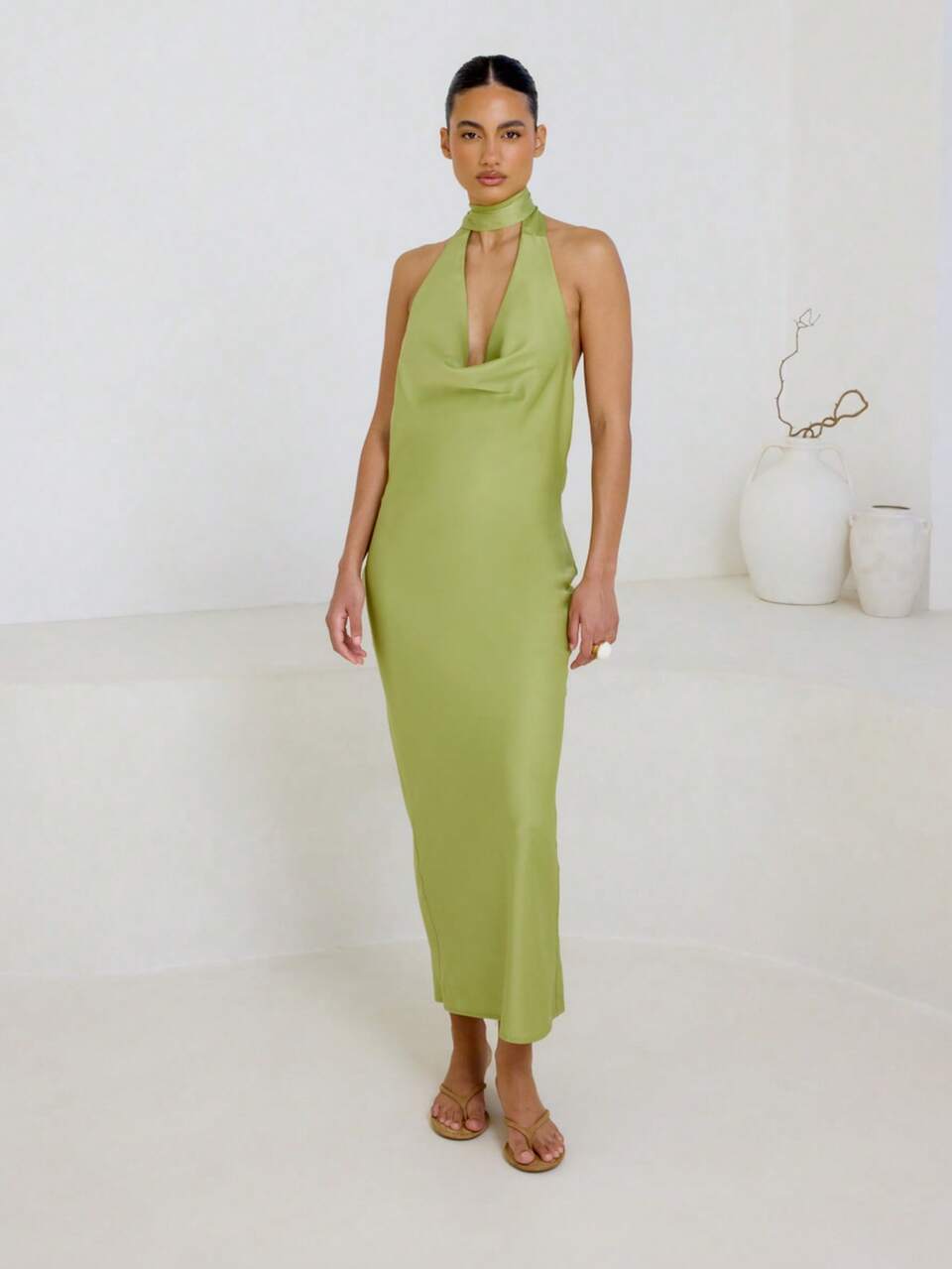 AiiRZ Elegant Halter Neck Scarf Tie Dress