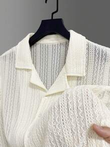 Manfinity Homme Plus Size Men's Casual Plain Texture Short Sleeve Shirt, Summer, Men's Mesh Shirt, See Through Shirt Men