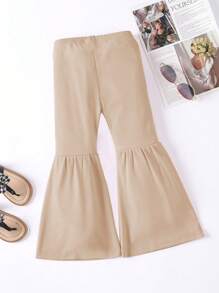 SHEIN Plain-Colored Fashion Summer Pants Suitable For Young Girls - Khaki - View 2