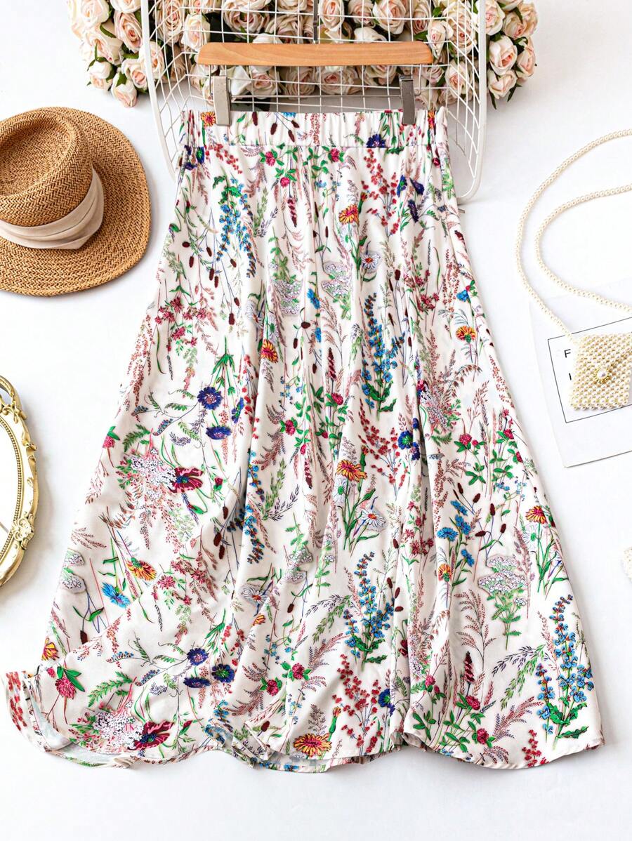 SHEIN Clasi 大码女式黑金箔 A 字裙，休闲通勤旅行度假派对裙 - 彩色 - 查看 1