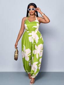 SOLERSUN Mono sin mangas con estampado tropical de halter para primavera-verano 2025