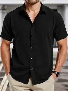 Manfinity RSRT 2 piezas Camisas casuales de verano para hombre de unicolor de manga corta, versátiles