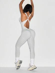 Dewbera 1 件女式豹纹瑜伽健身连体衣 - 彩色 - 查看 5