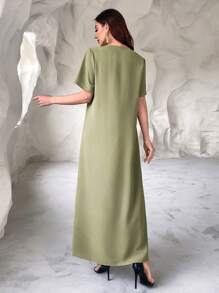 Al Najma Women Turkish Long Dress & Arabic Traditional Long Dress Kaftan Jalabiya Dress - Green - View 2