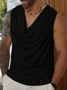 Manfinity Homme Plus Size Men's Casual Solid Color Scoop Neck Tank Top, Summer - Black - View 1