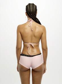 SUMWON WOMEN 女式两件套泳衣蝴蝶结细节比基尼套装带蕾丝花边高腰平角短裤吊带上衣游泳海滩度假夏季泳池派对装