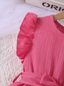 SHEIN Vestido casual cómodo con volantes y cinturón a la cintura para niña, verano