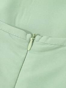 Sparklyn 少女纯色时尚褶饰荷叶边吊带连衣裙 - 綠色 - 查看 3