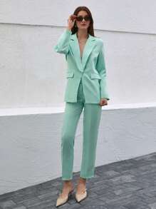 CLARA VERO Col À Revers Blazer & À Poche Ceinturé Pantalon