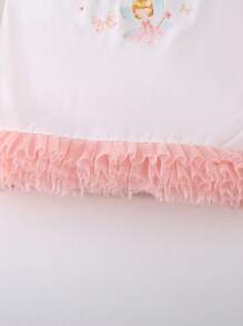 Baby Girls Cute Princess Knitted Round Neck Fairy Pattern Dress With Mesh Hem Ruffle Detail - White - View 4