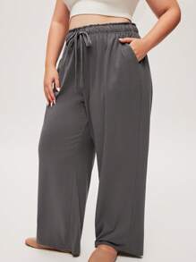 LUVLETTE Autumn And Winter Women's Plus-Size Dark Gray Soft 100% Pure Cotton Sleep Bottoms Lounge Pants Lingerie As Outerwear Airy Pajama Pants Fall Pajamas - Dark Grey - View 8