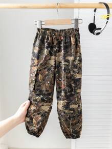 SHEIN Young Boys Casual Comfortable Versatile Printed Drawstring Pants - Multicolor - View 5