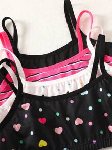 SHEIN Set de 4 piezas de ropa interior tipo bralette con estampados de corazones, lunares y rayas para niñas preadolescentes - Rojo - Ver 5