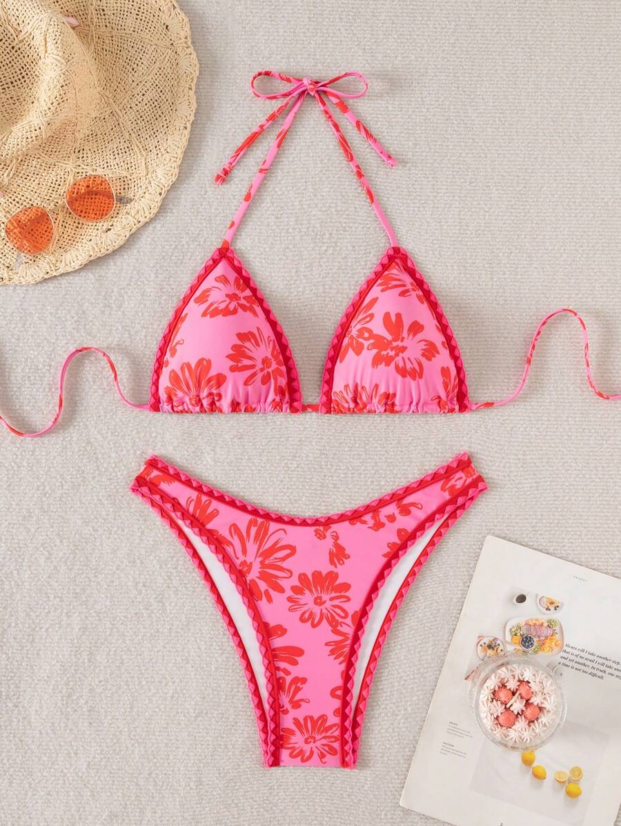 Swim Mod Springbreak 女士夏季沙滩花卉印花露背系带性感比基尼两件套泳衣套装 - 彩色 - 查看 1