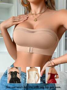 NudeFit 1 pieza Parte superior tipo cami informal con panel de malla y cierre frontal simplificado