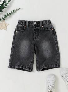 Young Boy Classic All-Match Casual Comfortable Retro Washed Blue Denim 6-Inch Shorts - Grey - View 1