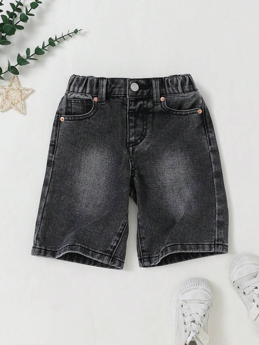 Young Boy Classic All-Match Casual Comfortable Retro Washed Blue Denim 6-Inch Shorts - Grey - View 1