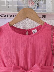 SHEIN Vestido casual cómodo con volantes y cinturón a la cintura para niña, verano