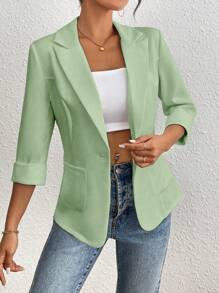 EMERY ROSE Casual / Workwear Solid Color Blazer For Spring/Summer - Green - View 6