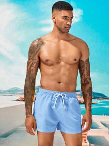 Manfinity VDAYZ Pantalones cortos de playa con cordón en la cintura y estampado de diseño hawaiano para hombre, ideal para el verano