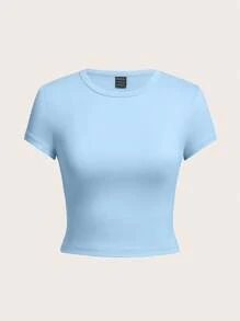 SHEIN EZwear 4pcs Casual Round Neck Short Sleeve Form-Fitting Women T-Shirts, Suitable For Summer Suitable For Going Out - Multicolor - View 6