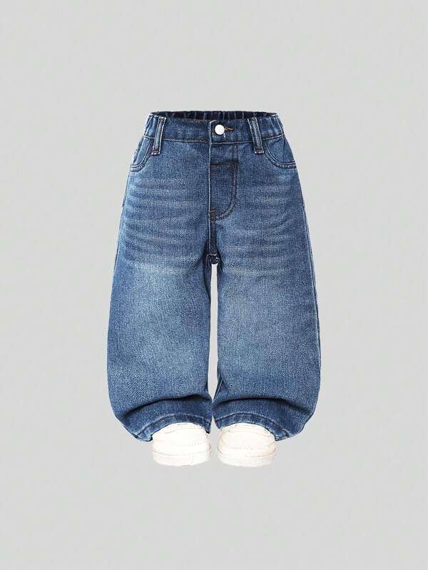 SHEIN Playful Pals Jeans vaqueros rectos holgados y rotos de estilo de moda callejera Y2K casual para bebé niña, versátil y cómodo para uso diario