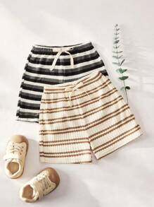 Cozy Pixies 2pcs/Set Baby Boy Colorful Striped Elastic Waist Casual Shorts - Multicolor - View 3