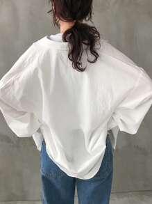 FRIFUL Women's Solid Color Basic Regular Collar Lantern Sleeve Blouse, Spring/Summer - White - View 6
