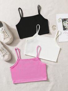 Sparklyn 3pcs/Set Tween Girl Classic Minimalist Comfortable Versatile Camisole Set - Multicolor - View 2