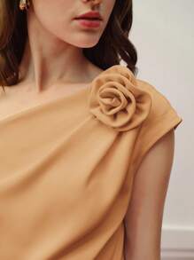 MOTF PREMIUM Asymmetrischer Blumen-Stereo-Necktop und Bügelfalten-Hose