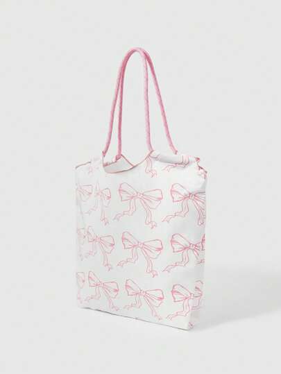 Kawaii 1pc Pink Bow Decor Ladies Tote Bag