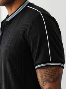 Manfinity Homme Men's Summer Casual Contrast Trim Short Sleeve Polo Shirt - Black - View 8