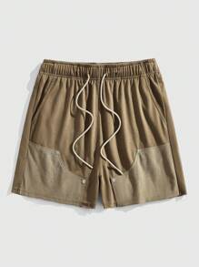 ROMWE MEN Prep Men's Drawstring Waist Pockets Loose Casual Versatile Shorts - Brown - View 5