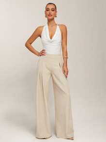 Silquee Women's Pure White Off-Shoulder Metal Decoration Sexy Fashion Tights Stretch Fabric Commuter Tights Bodysuit - White - View 1