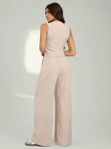 SHEIN Tall Women Simple Business Single-Breasted Vest & Pants Suit Set For Commute, Summer In Fall/Winter - Dark Grey - View 2