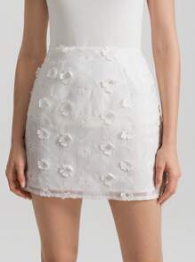 Ontre Váy ngắn trang trí applique mùa hè dành cho nữ năm 2025, váy trắng thanh lịch, trang phục đô thị & nghỉ dưỡng thời trang, vải hoa 3D, món đồ sang trọng, đi làm & nghỉ dưỡng duyên dáng - Màu vàng - Xem 4