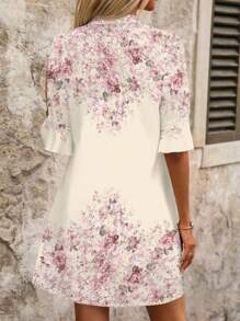 SHEIN Clasi Summer Romantic Floral Print V-Neck Short Sleeve Loose Casual Mini Dress, Suitable For Daily Outing Summer Outfits For Women Vacation Dress Modest Dresses For Women Tea Party Dress,Summer Dresses For Women Summer Outfits For Women