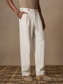 AKNOTIC AKNOTIC X Nawaf Alabid Pantalones rectos de lino tejido con cintura elástica para hombre, adecuados para el verano, vacaciones, uso diario, fiestas, parejas, regalos, escuela