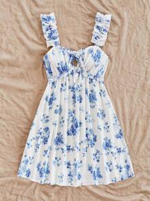 Soleia Trang phục lễ Phục sinh cho phụ nữ Boho Quần áo nữ Váy Milkmaid cho phụ nữ Trang phục Rave Váy tốt nghiệp lễ Phục sinh Trang phục mùa hè cho phụ nữ Váy Phục sinh mùa hè cho phụ nữ Trang phục kỳ nghỉ cho phụ nữ Váy ngắn dây có thiết kế nơ in hoa cho phụ nữ - Xanh và trắng - Xem 4
