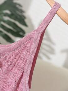 CosyJoli Plus Size Women Elegant Romantic Hollow Out Knitted Vest Camisole Tank Top - Dusty Pink - View 5