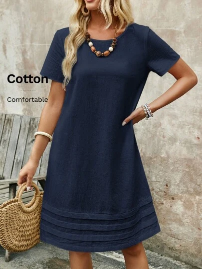 EMERY ROSE Damer i enfärgad enkel daglig kortärmad klänning