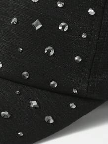 SHEIN SXY Women's Rhinestone Embellished Baseball Cap, Simple & Practical Multifunctional Design - Black - View 4