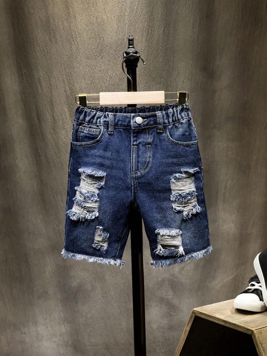 SHEIN Young Boy's Distressed Fashion Summer Denim Shorts Summer Holiday