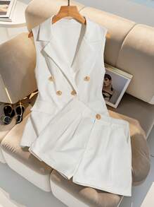 Franclia 2pcs Premium Quality Sleeveless Vest And Shorts Set - White - View 3