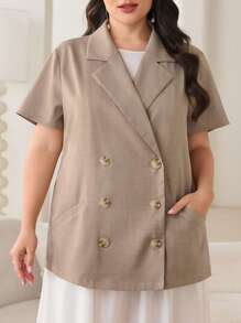 Mulvari Blazer court minimaliste à double boutonnage et manches courtes fin, tailles grandes pour l'été