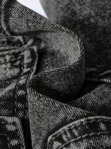 SHEIN 男婴春夏石洗翻盖口袋侧边松紧腰工装牛仔短裤，夏季下装 - 黑色 - 查看 3