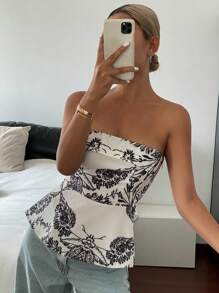 Livesso Top de tirantes informal con estampado floral y de plantas para vacaciones de verano para mujer, ropa para crucero, camiseta gráfica, blusas bohemias