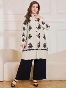 Lacomfia 2 pezzi completo di camicia a maniche lunghe e pantaloni taglie forti con stampa floreale vintage